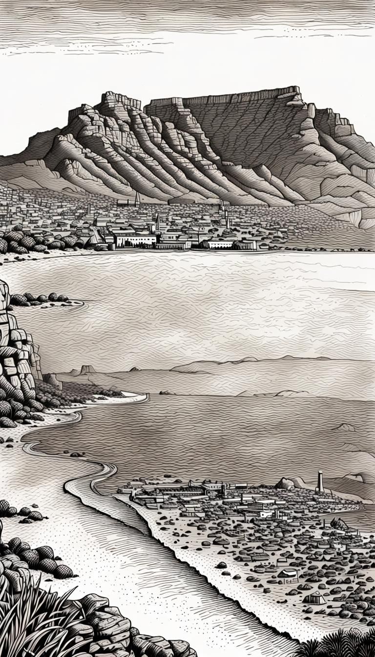 Table Mountain Illustration in Pen and Ink