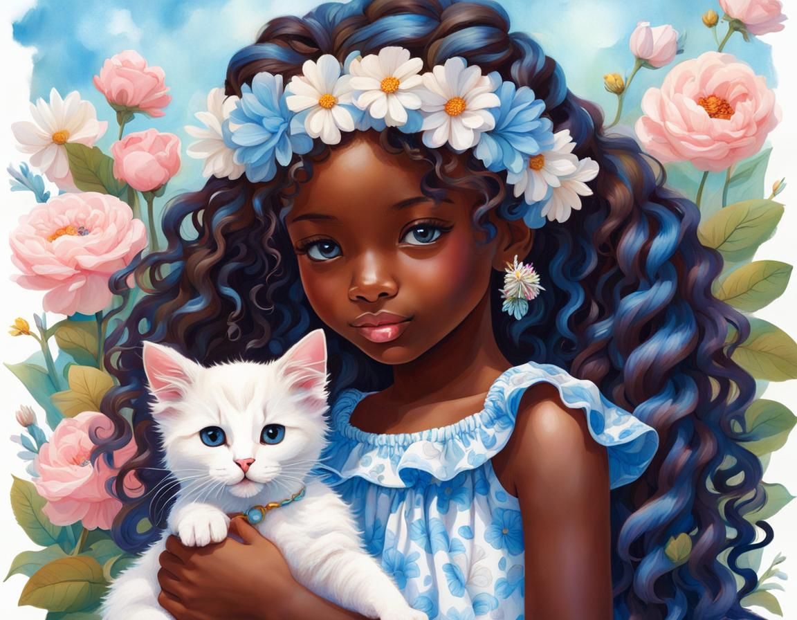 Girl with Kitten in Whimsical Candy Art Style