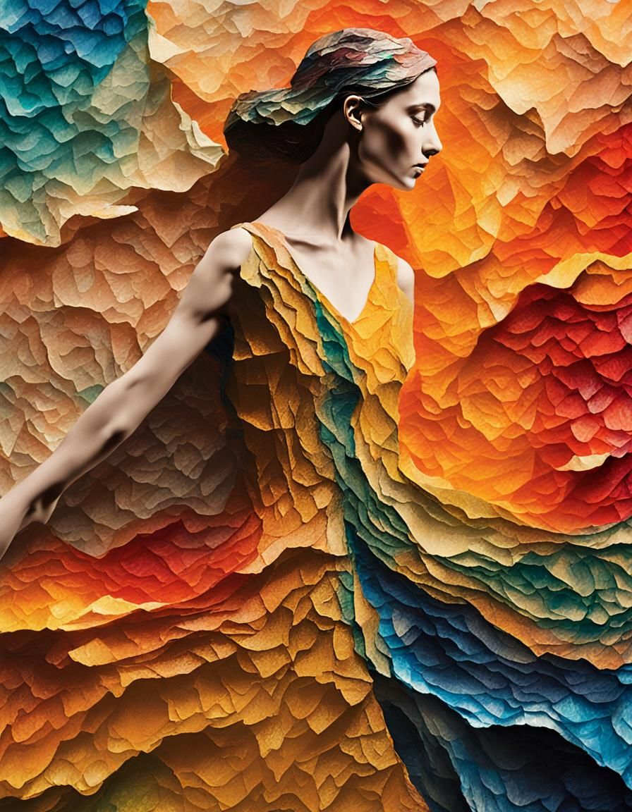 Textured Woman in Mixed Media Collage