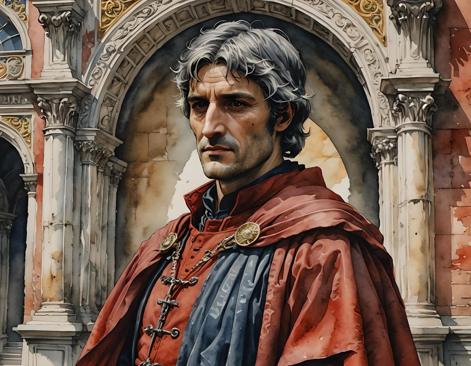 Dante Alighieri Watercolor Portrait