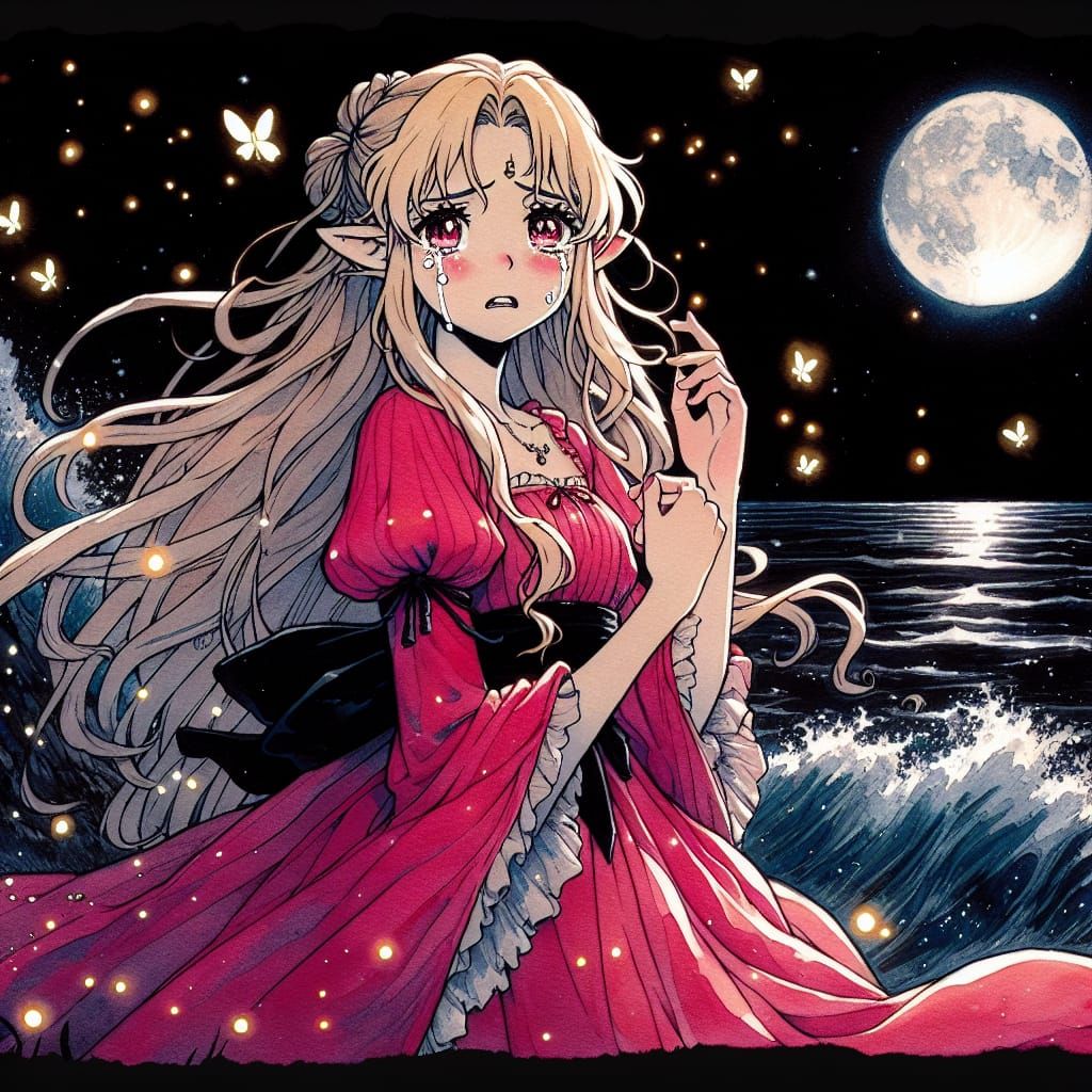 Crying Elf by Moonlight - anime