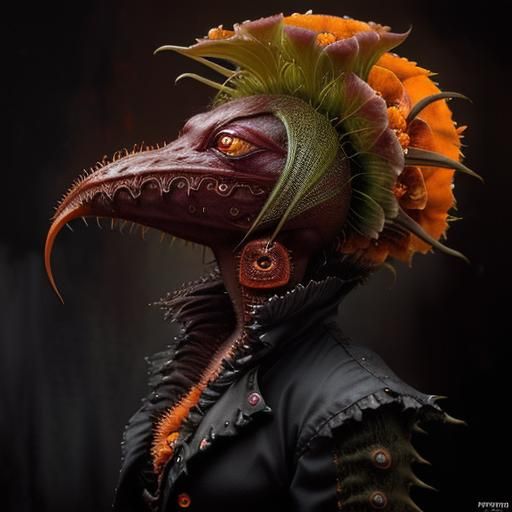 Eerie Monster Plant in Noir Psychedelic Landscape