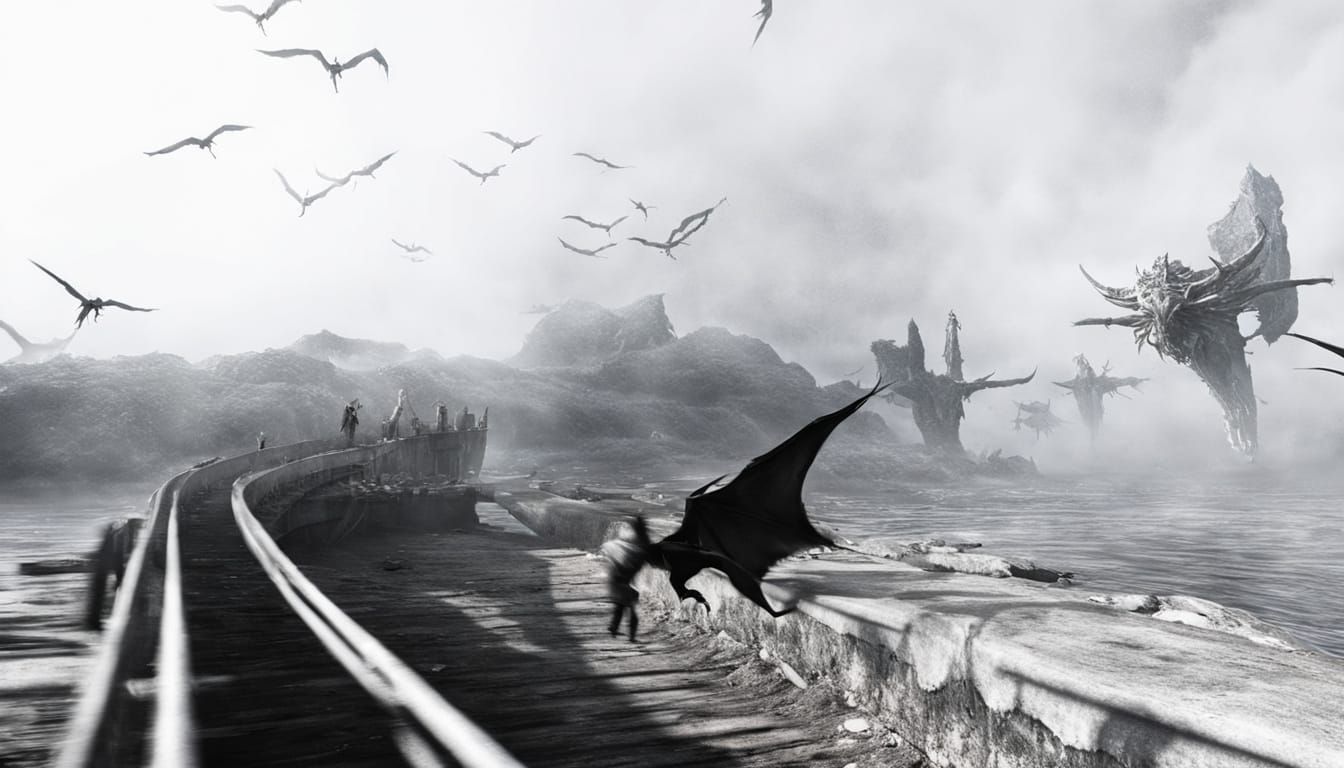 Dark Fantasy Monster Attack in Gothic Art Style