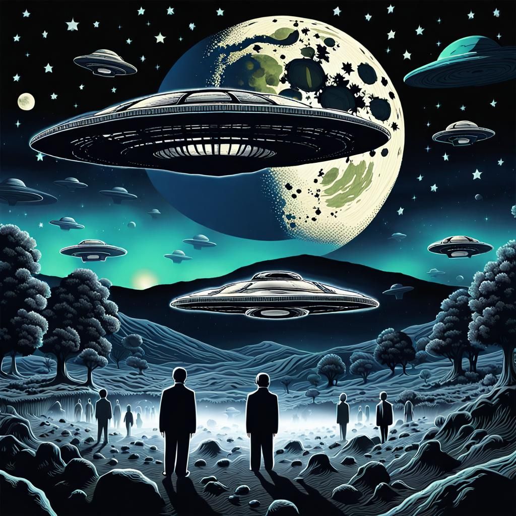 UFOs Landing at Area 51: Surreal Digital Illustration