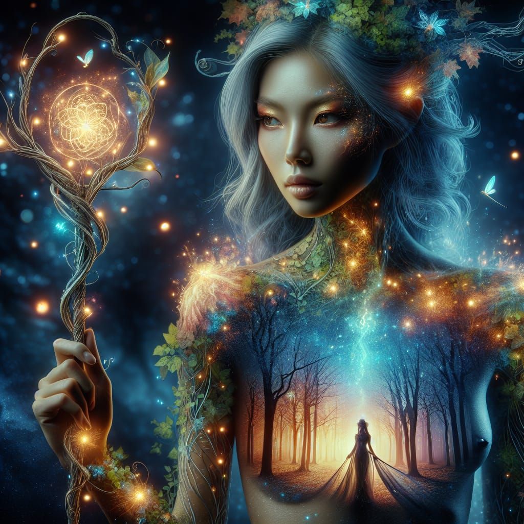 Enchantress of the Magical Forest in Double Exposure