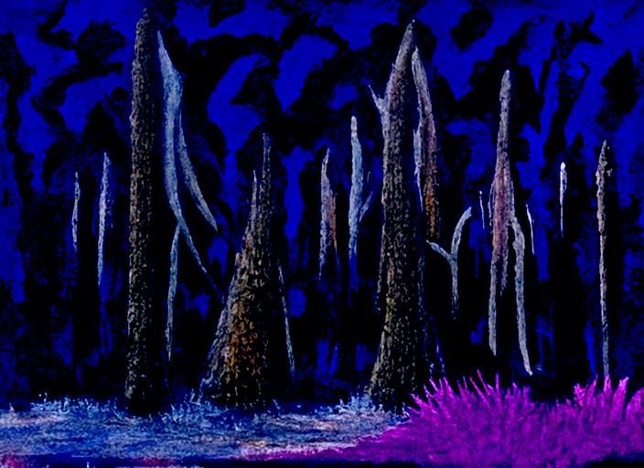 Eerie Purple Forest Hides Predators: Acrylic Art