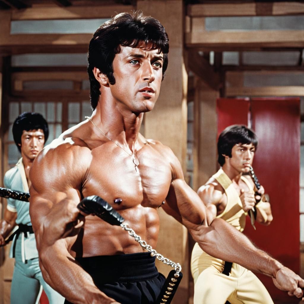 Muscular Martial Artist with Nunchaku