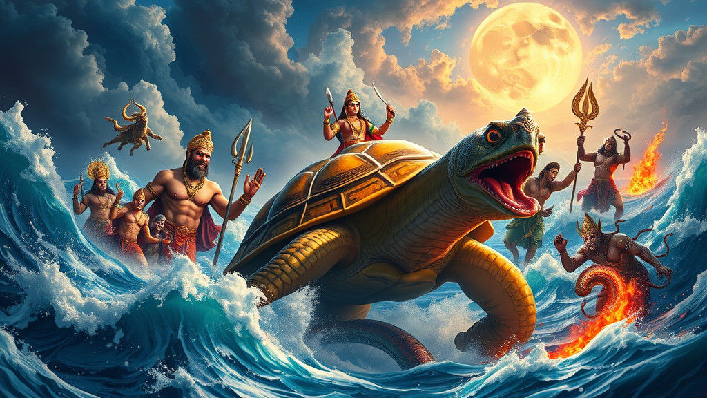 Samudra Manthan: Cosmic Ocean Churning in Digital Art