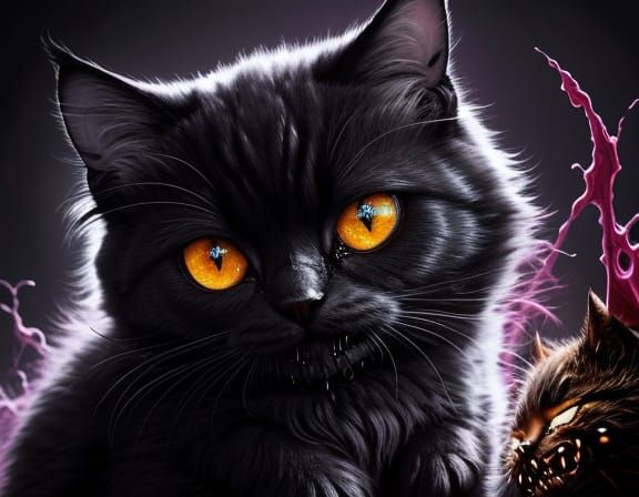 Monstrous Hug for Fluffy Kitten in Surreal Digital Painting