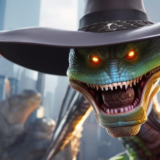 Alien Snake Cowboy: Imposing 3D Character Portrait