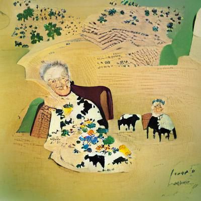 Folk Art Portrait in Grandma Moses Style