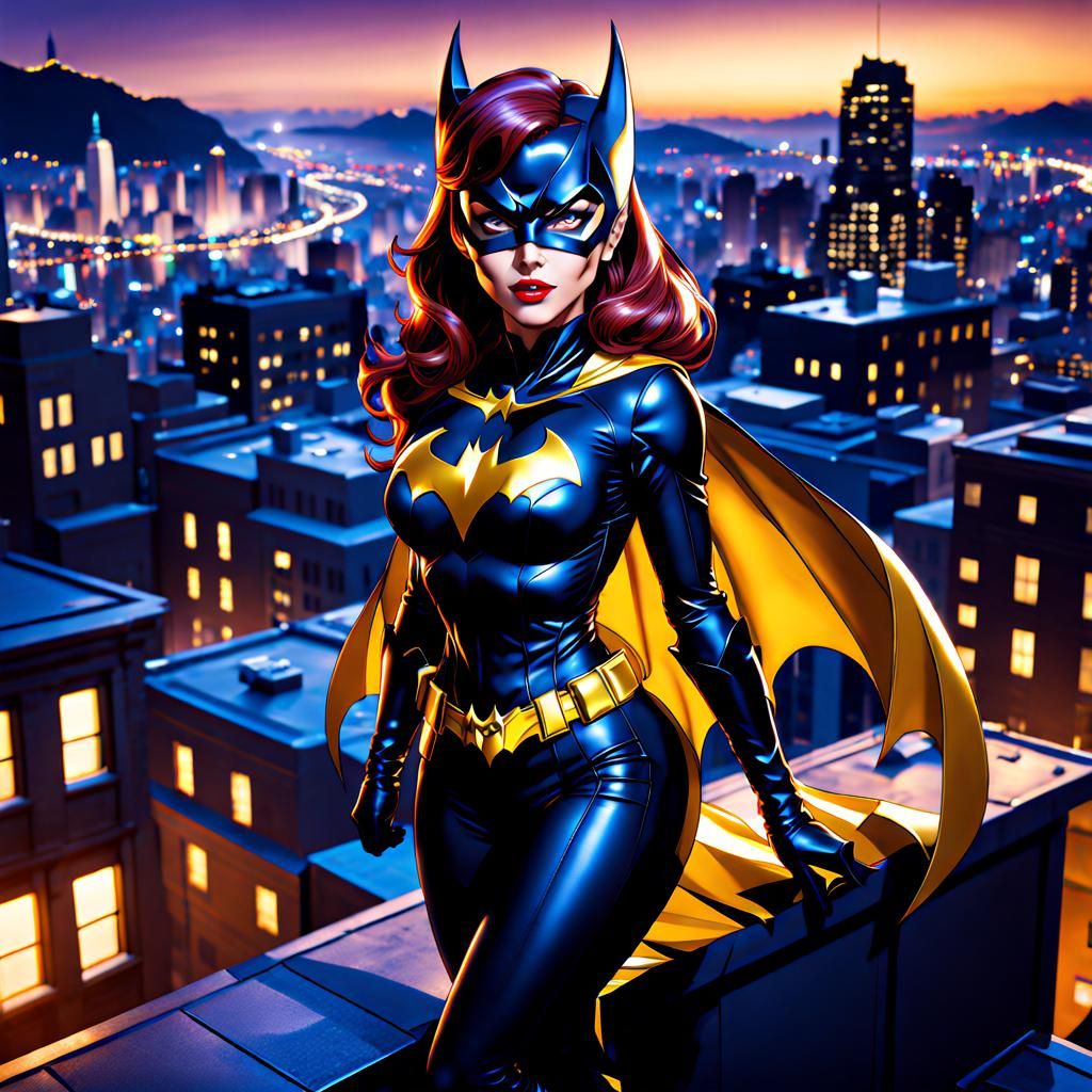 Batgirl on Rooftop: Anime-Style 8k Resolution Portrait