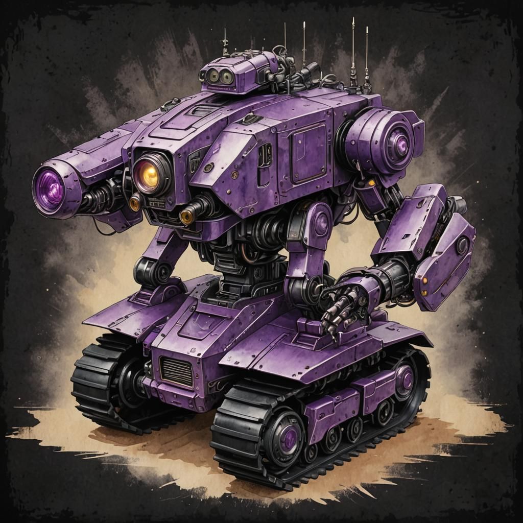 Dieselpunk Robot on Tank Treads in 3D Render