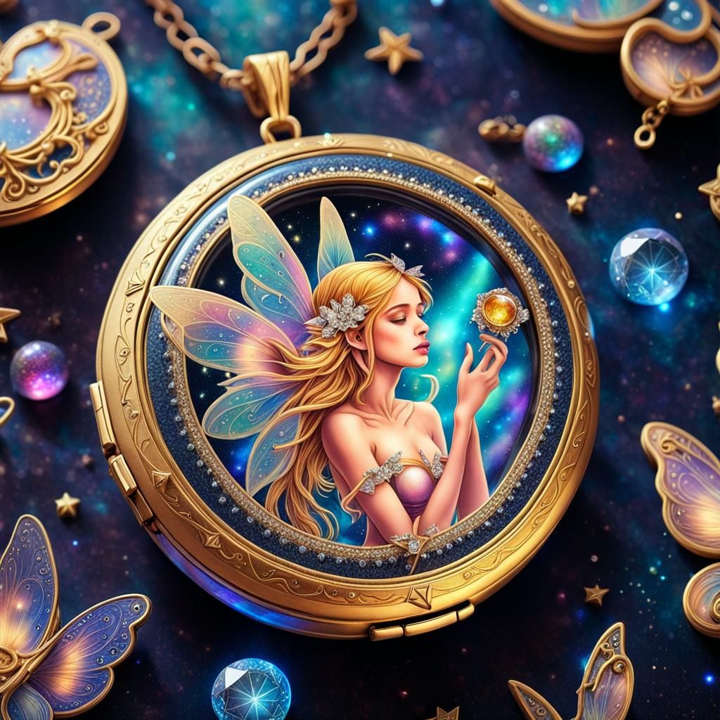 Gold Fairy Lockets in Holographic Astral Style