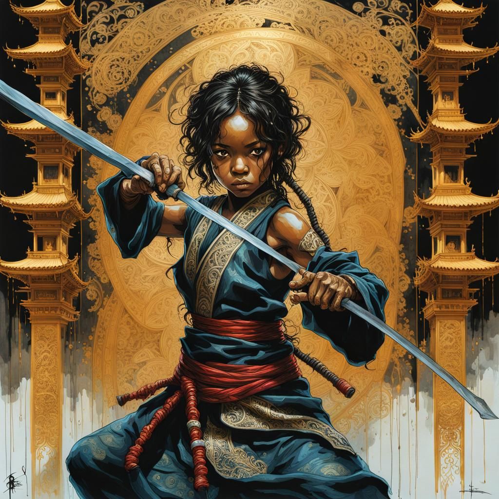 Bioluminescent Ninja Fight in Dark Fantasy Lace Art