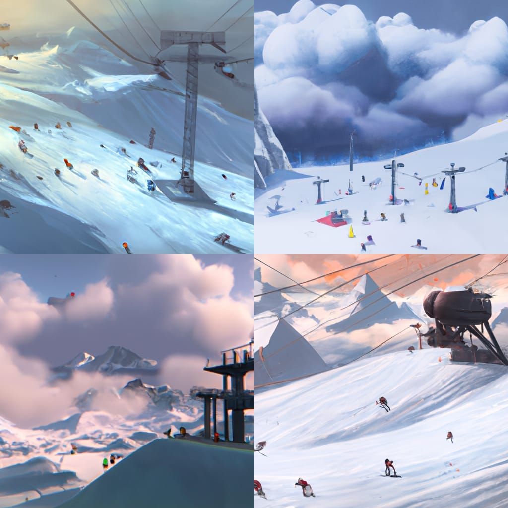 Alpine Ski Station in Detailed Matte Painting Style