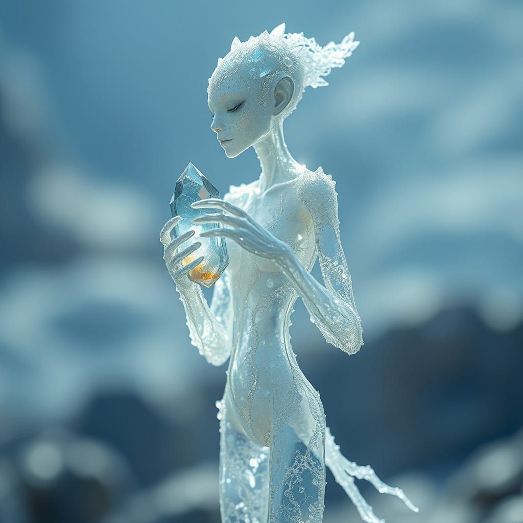 Ethereal Crystal Humanoid with Shimmering Entity