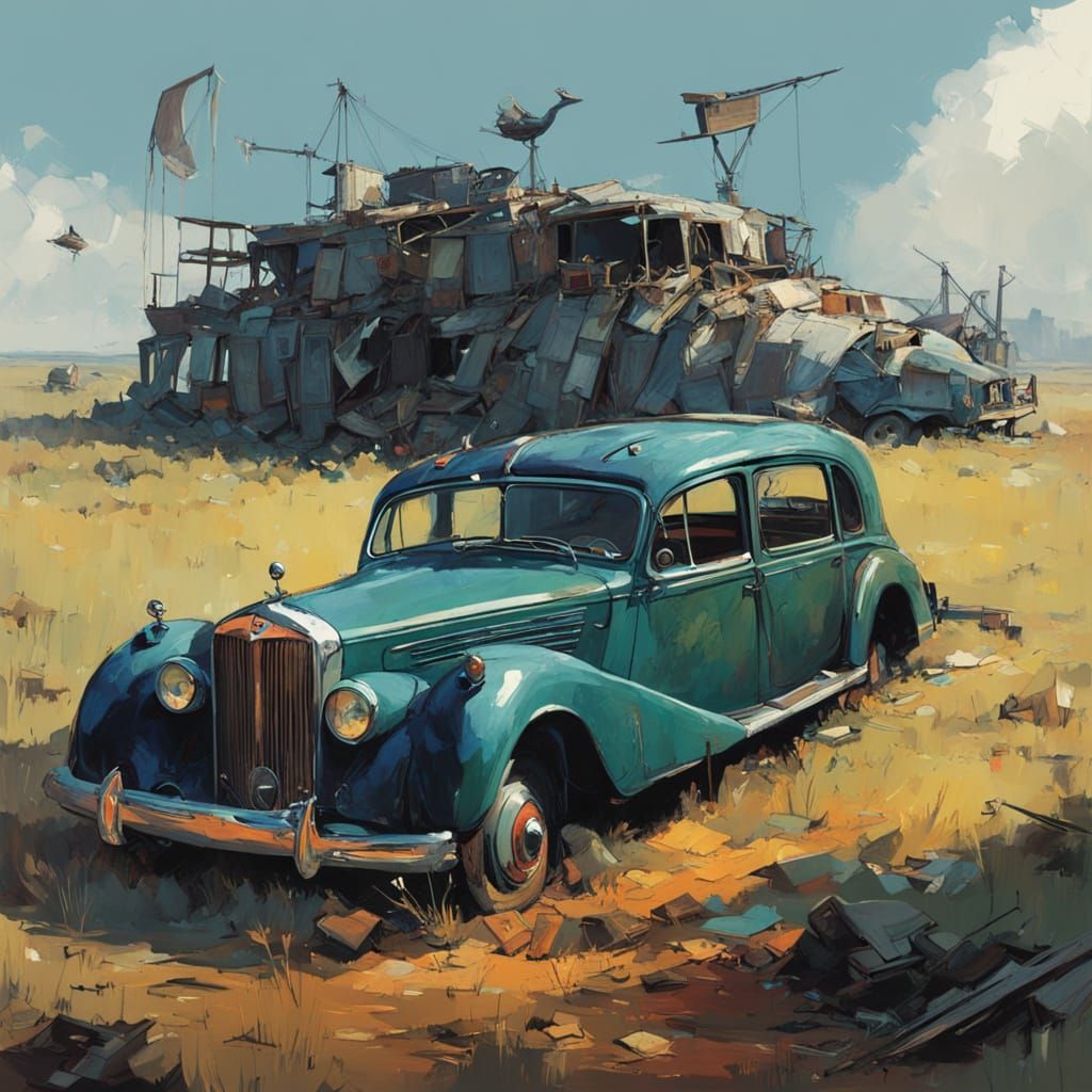 Majestic Peacock Beside a Forgotten Vintage Car