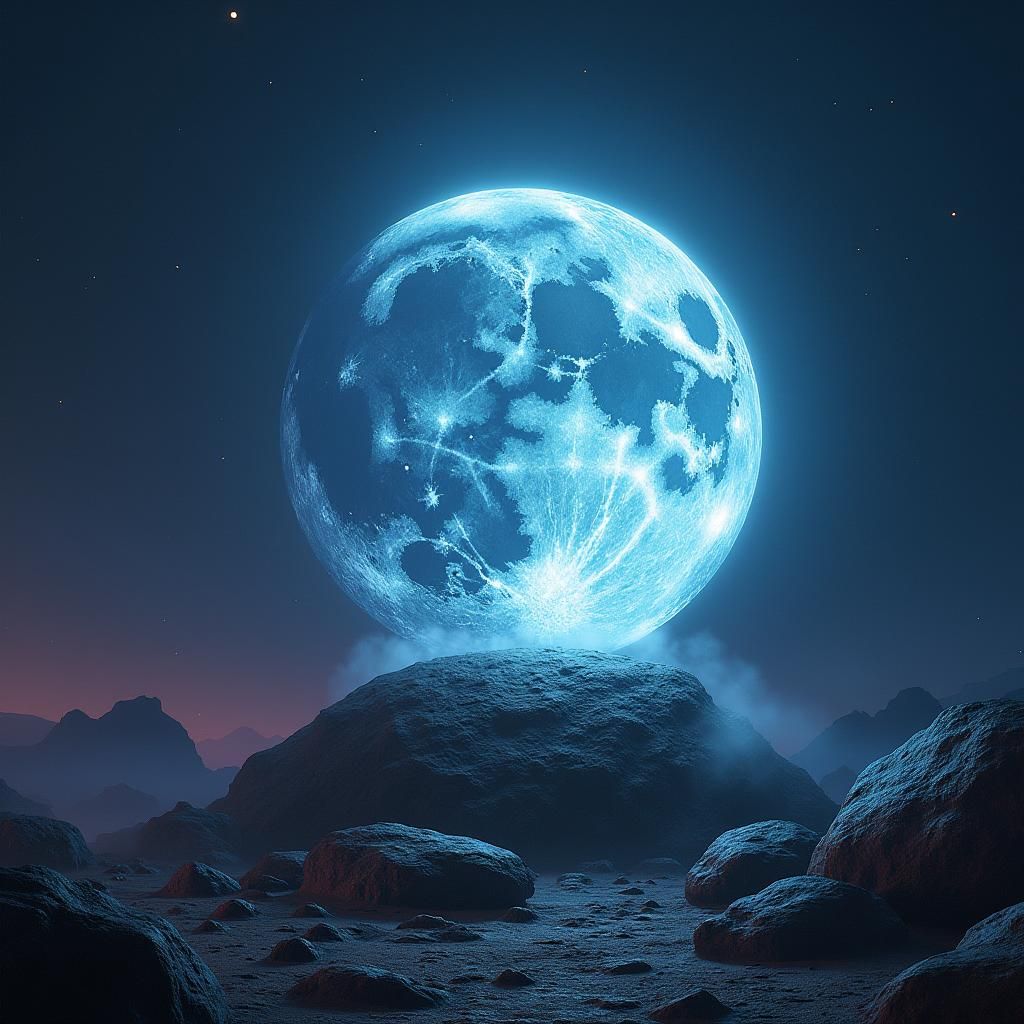 Ethereal Moon Stone with Swirling Runes in Matte Painting