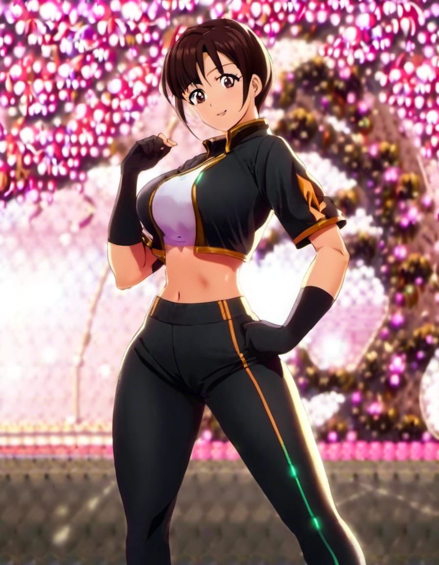 Female Bodybuilder in Pink Bikini: Anime Style 3D Portrait