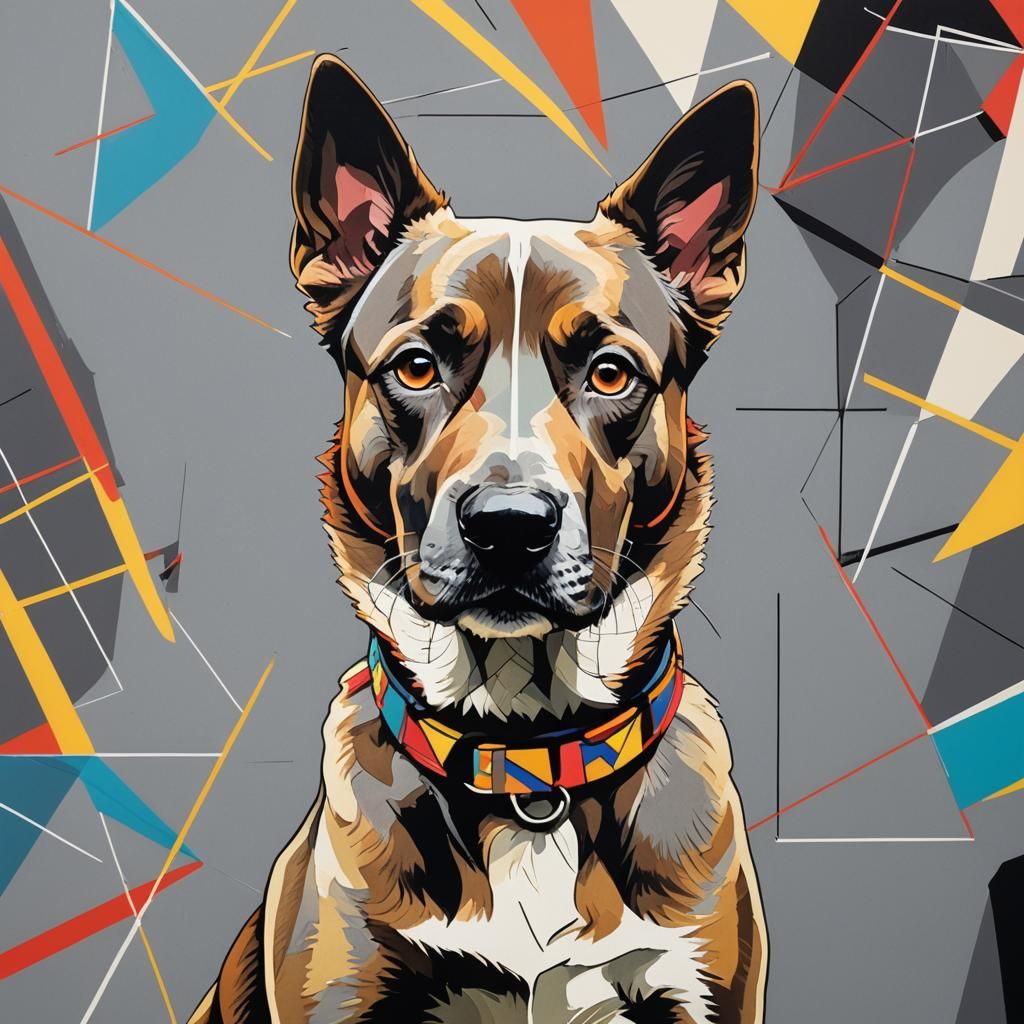 Pop Art Dog Portrait with Geometric Background
