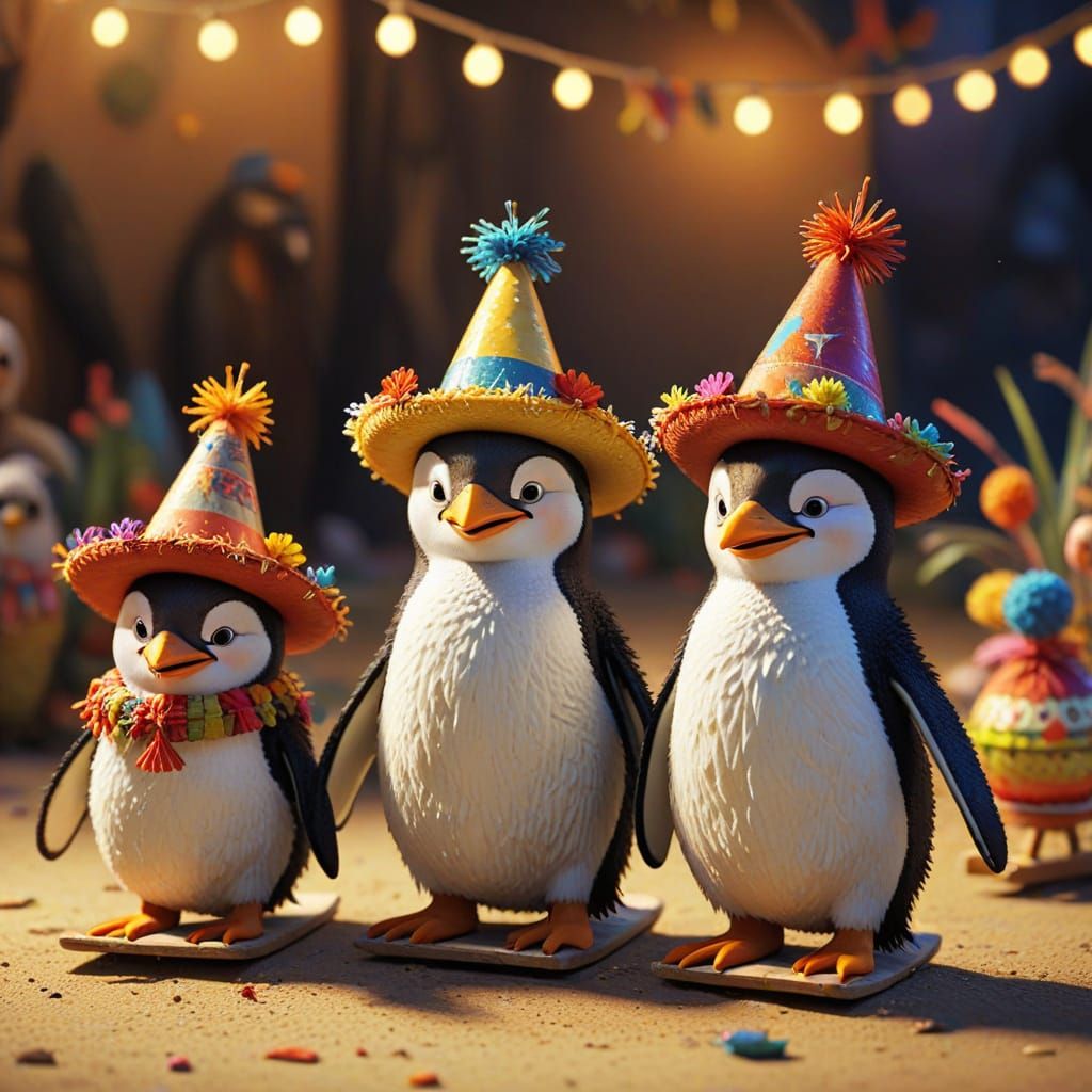Penguin Family's Festive Sled Journey: Claymation Adventure