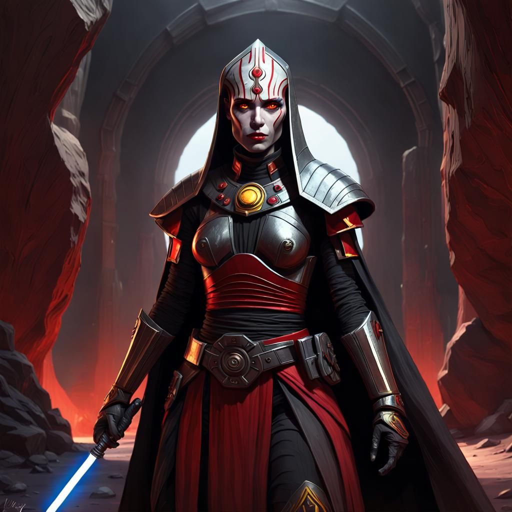 Sith Inquisitor in Desert Tomb: Dark Fantasy Concept Art