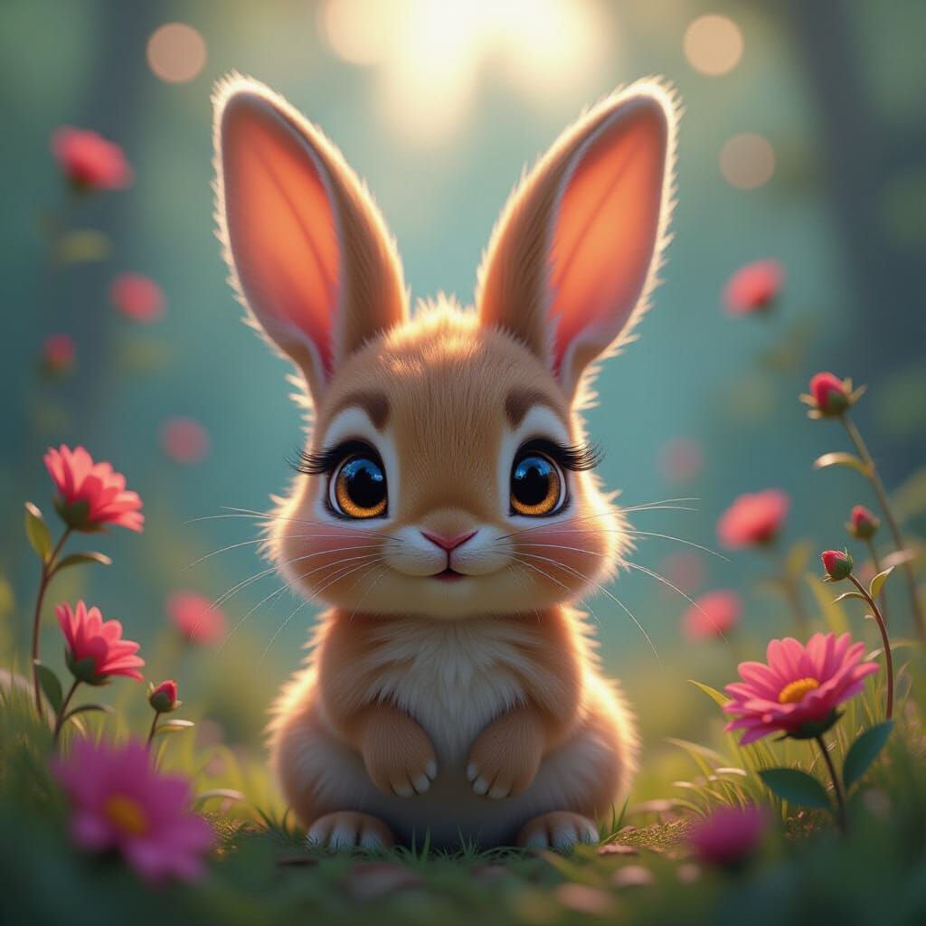 Enchanting Bunny with Shimmering Eyes in Fantasy Art