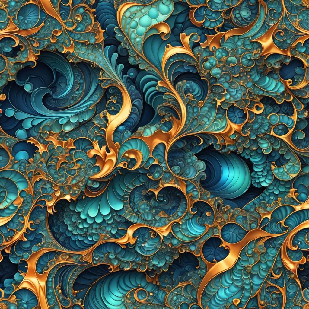 Ocean Waves as Glass Art Fractal Illustration