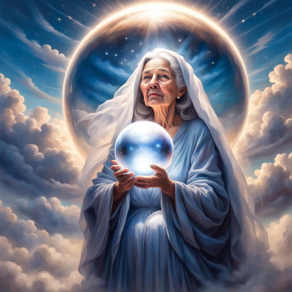 Ethereal Orb: Grandmother's Spirit in Twilight Sky