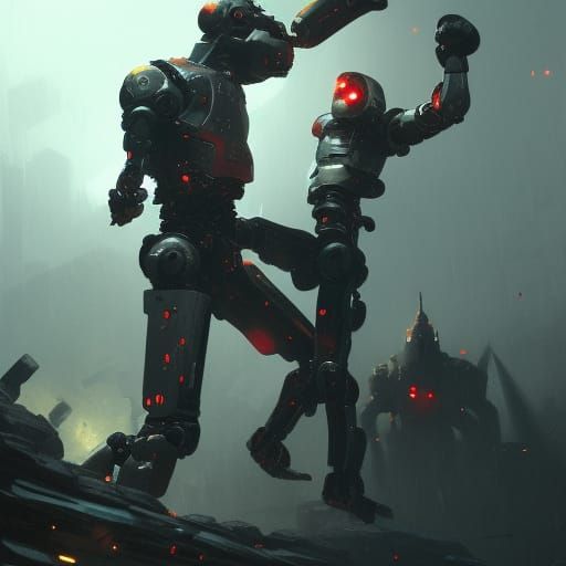 Robot Punches Human: Dark Fantasy Concept Art