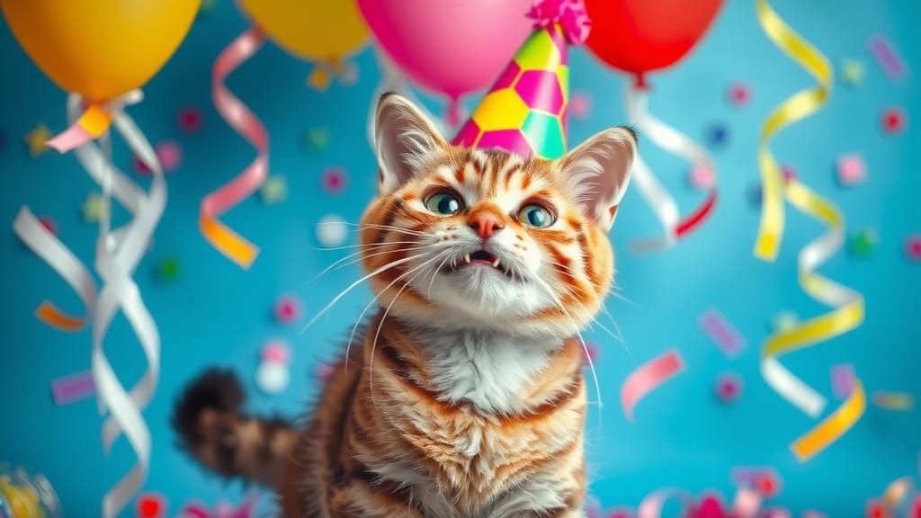 Vibrant Feline Fiesta in Colorful Party Scene