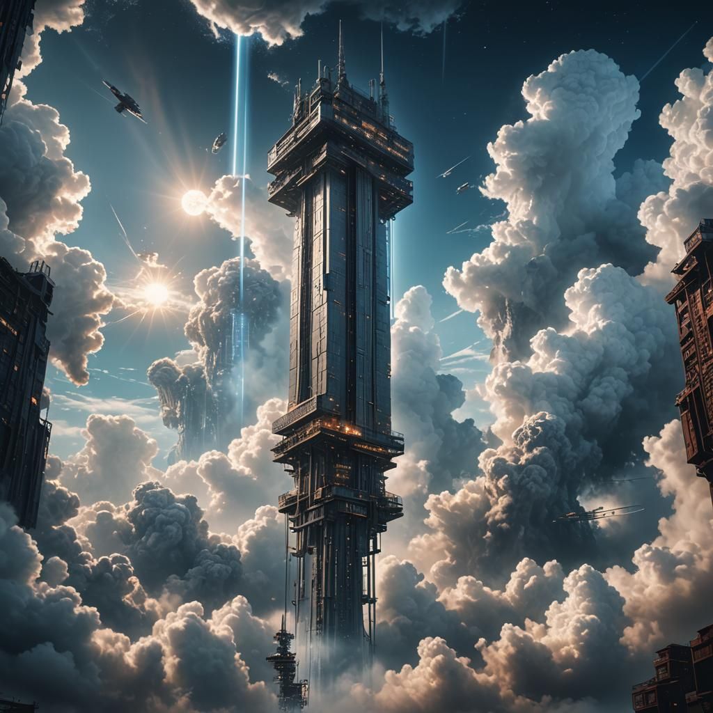 Towering Space Elevator Reaching for the Clouds