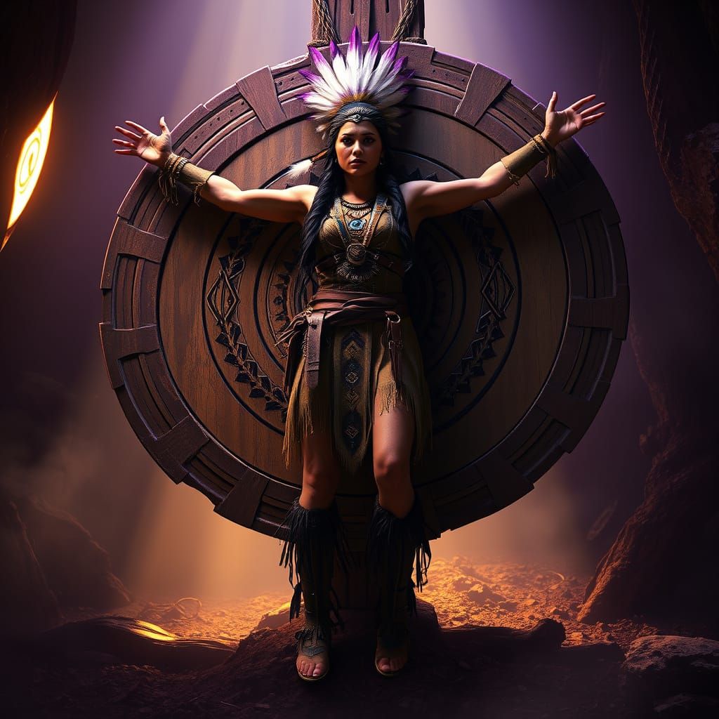 Mystical Pocahontas Sacrifice in Dark Fantasy Style