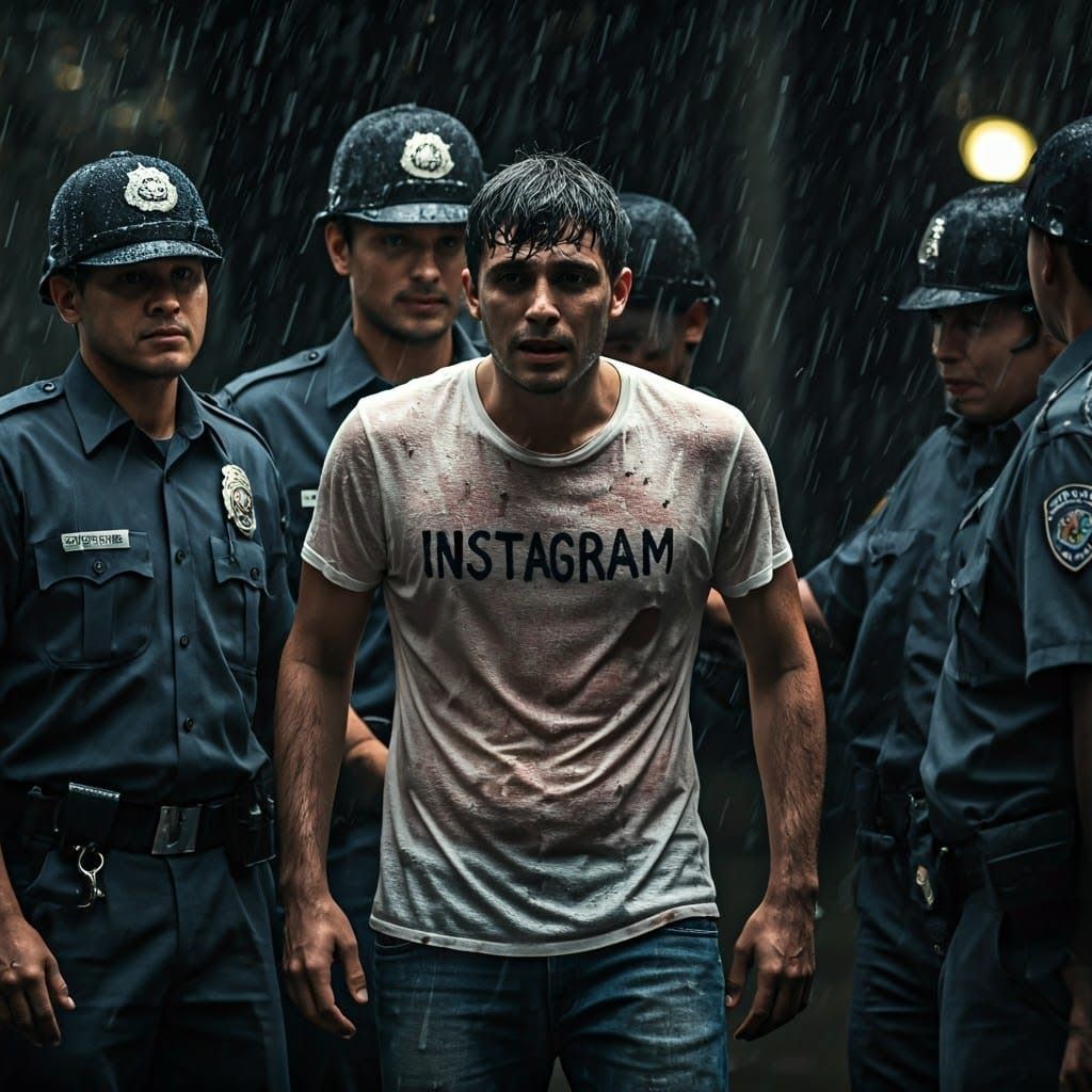 Distressed Man Surrounded by Police: Hyperrealistic Image