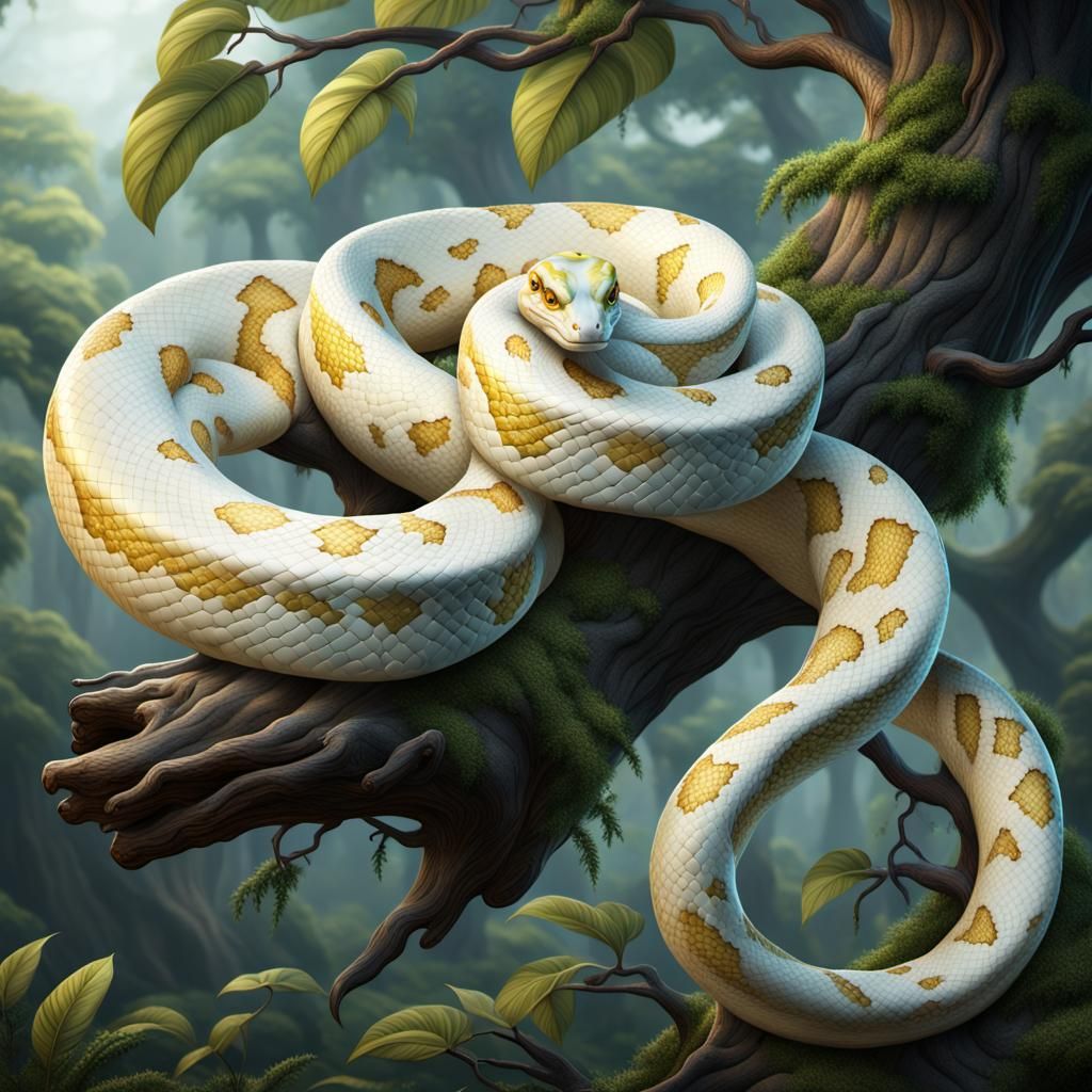 Albino Python in a Fantastical Digital Painting