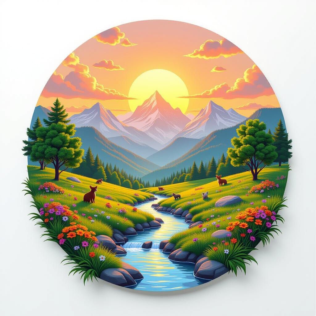 Serene Landscape with Stream in Hyper-Realistic 3D