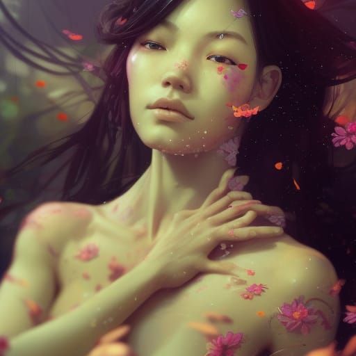 Eye Flowers: Asian Woman Portrait in Hyperdetailed Style