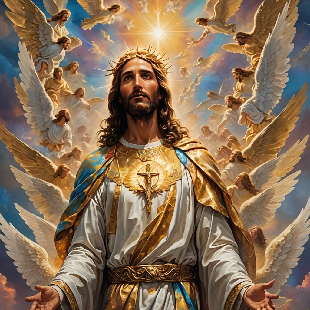 Jesus Christ Resurrected with Angels: Surreal Biblical Art