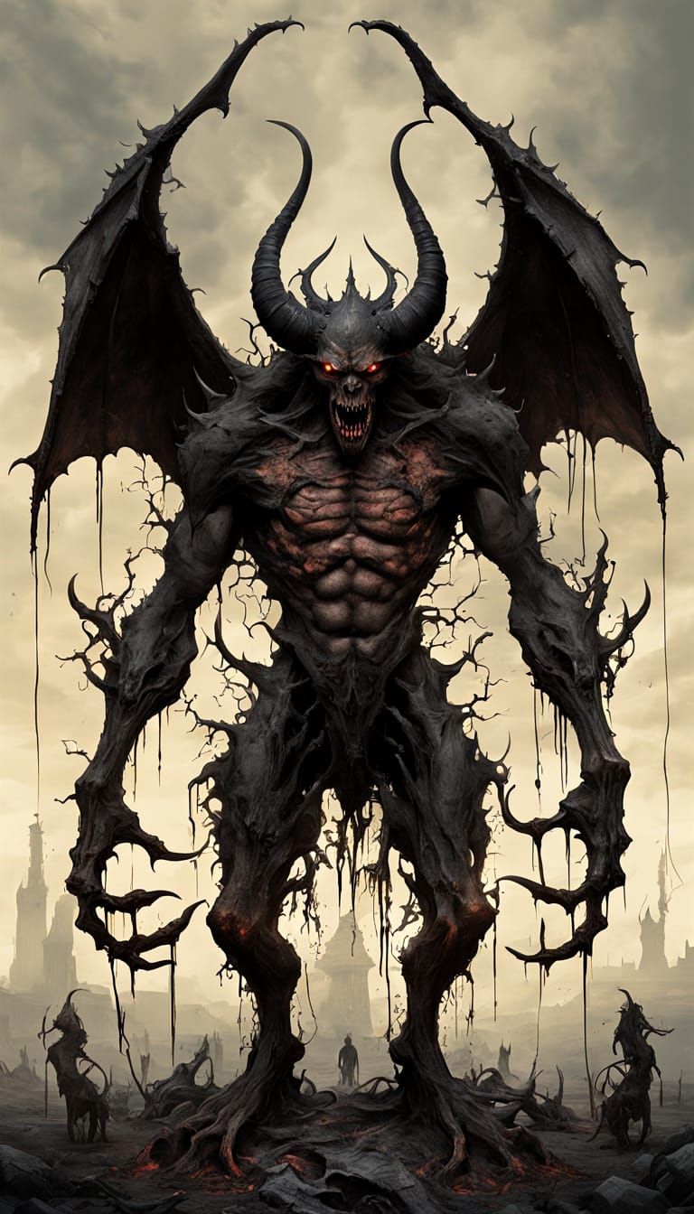 Surreal Hellish Scene Depicts a Twisted Demon Birth in a Dar...