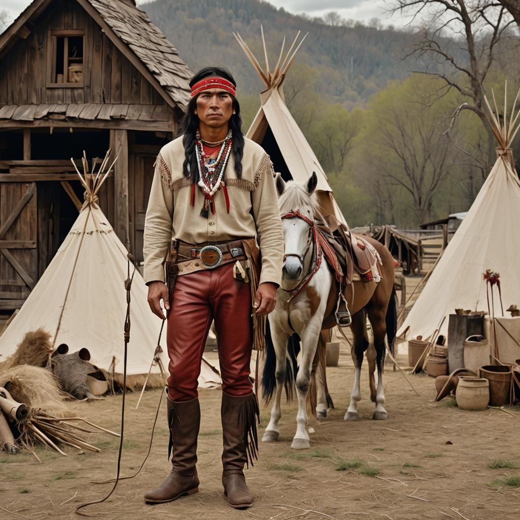 Native American Portrait with Lasso in Hyperrealistic Style