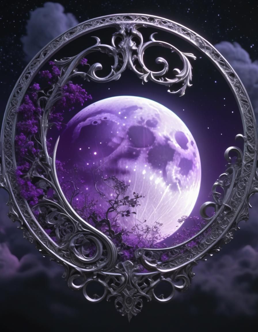 Ethereal Moon in Swirling Gothic Rococo Sky
