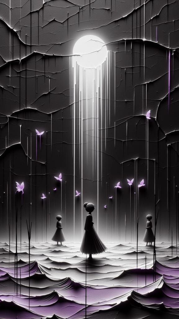 Surreal Lunar Landscape with Moon Spirits