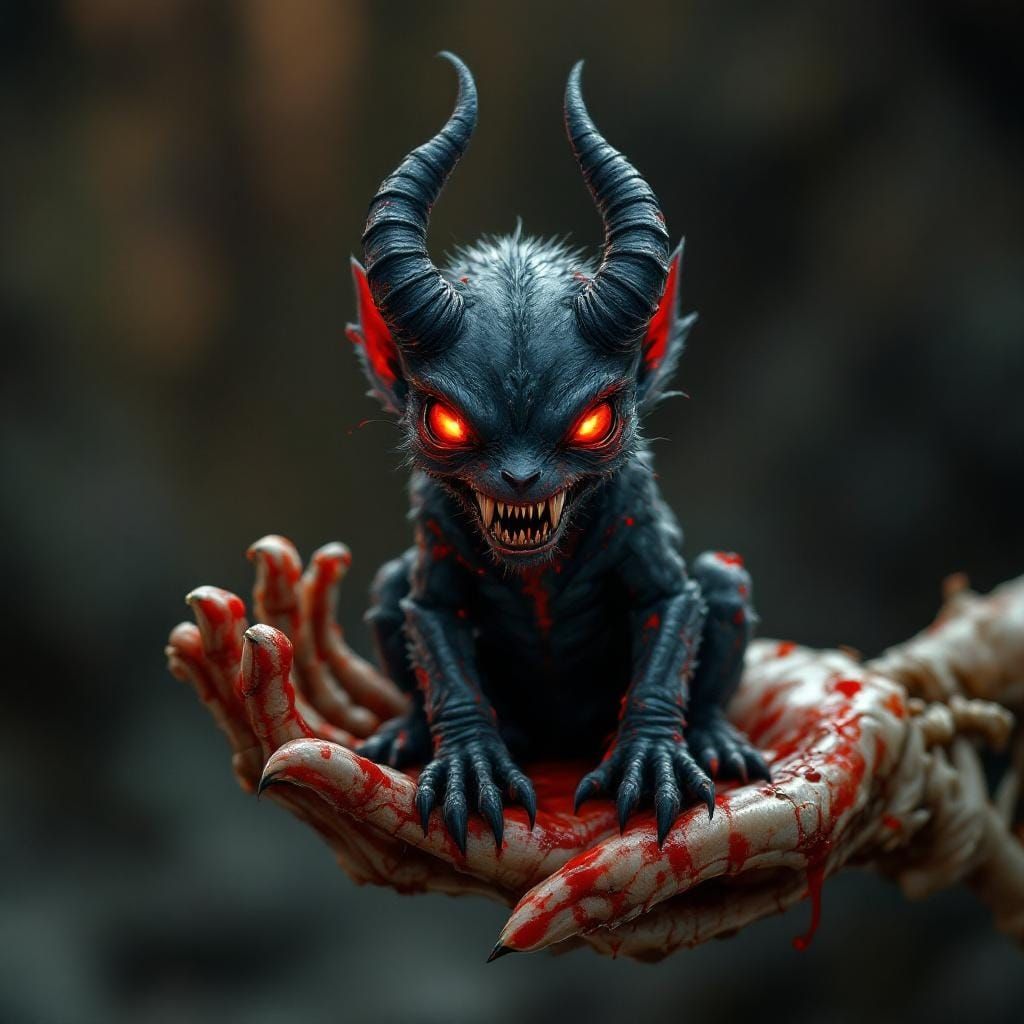 Miniature Hellhound in Skeletal Hand: Fantasy Concept Art