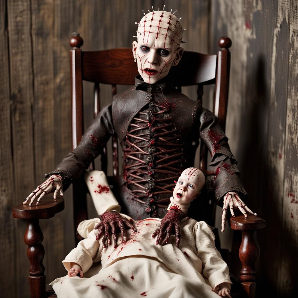 Bloody Newborn Pinhead with Female Pinhead in Dark Room