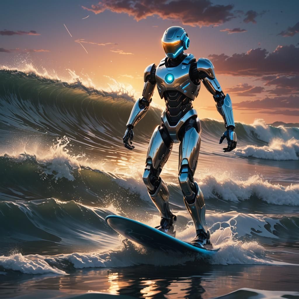 Boy Surfing in a Robotic Sea: Concept Art
