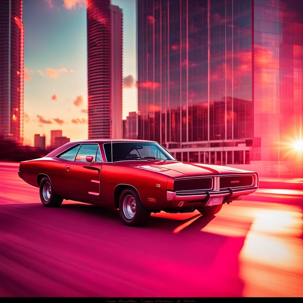 Candy Apple Red Charger in Synthwave Miami Vice Style