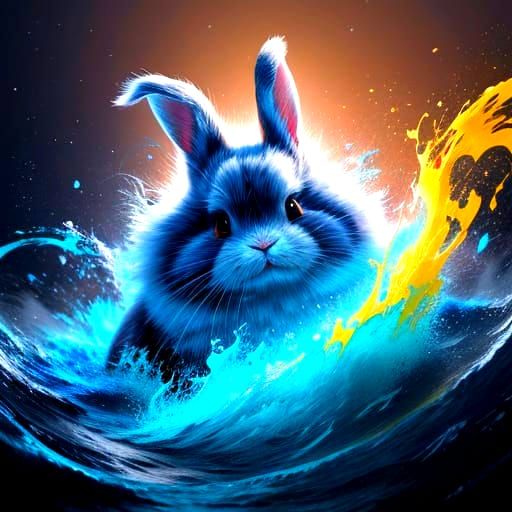 Rainbow Furry Rabbit in Hyperrealistic Splash Art