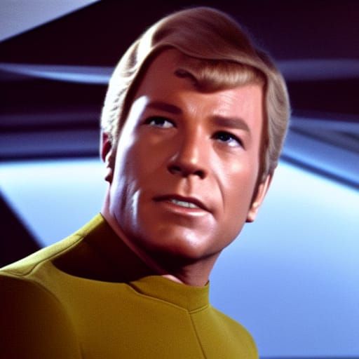 captain kirk on the bridge of the starship enterprise