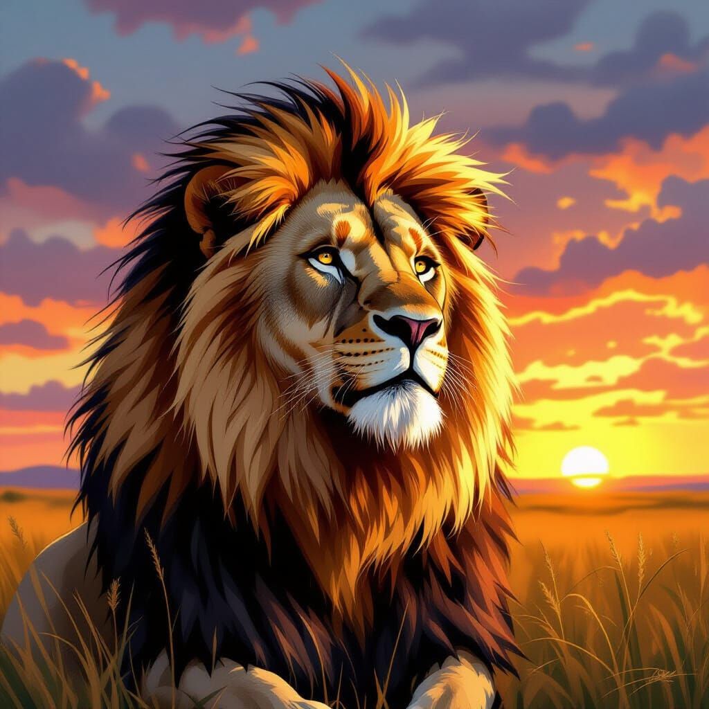 Majestic Lion in Golden Light, Digital Painting